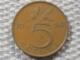Нідерланди Нидерланды ^/--/^ Нидерланды 5 центов 1980 года #3918 ^_^^^ Нідерланди 5 центів 1980 року #3918 - фото фото фото