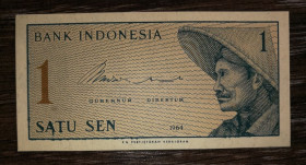 Індонезія Индонезия ^/--/^ INDONESIA Індонезія 1 сен 1964 UNC частково розмитий друк ^_^^^ Индонезия 1 сен 1964 UNC частично размыт печать - фото фото фото