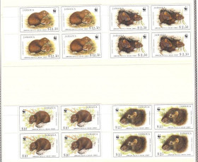 Фауна Фауна ^/--/^ Фауна .  Ямайка 1996 г   MNH - грызуны - квартблоки ^_^^^ Ямайка 1996 MNH - гризуни - квартблоки - фото фото фото