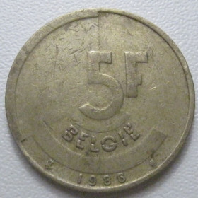 Бельгія Бельгия ^/--/^ Бельгія 5 франків 1986 року Belgie 42875 ^_^^^ Бельгия 5 франков 1986 года Belgie 42875 - фото фото фото