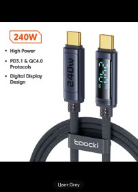 Кабелі Кабели ^/--/^ Кабель Toocki 240 /--/ w с дисплеем Type-C/Type-C PD /--/ 3.1 1 /--/ метр gray ^_^^^ Кабель Toocki 240 /--/ w з дисплеєм Type-C/Type-C PD /--/ 3.1 1 /--/ метр gray - фото фото фото