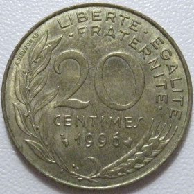Франція Франция ^/--/^ Франція 20 сантимів 1996 року 43655 ^_^^^ Франция 20 сантимов 1996 года 43655 - фото фото фото