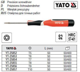 Викрутки Отвертки ^/--/^ Отвертка YATO Отвертка мини TORX прецизийна T /--/ 5 l /--/ 50 мм YT-25852 ^_^^^ Викрутка міні TORX прецизійна T /--/ 5 l /--/ 50 мм YT-25852 - фото фото фото