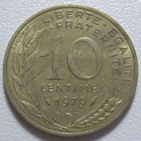 Франція Франция ^/--/^ Франція 10 сантимів 1979 року 43507 ^_^^^ Франция 10 сантимов 1979 года 43507 - фото фото фото