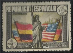 Іспанія Испания ^/--/^ Испания 1938 флаги статуя Свободы Нью Йорк дружба с США 1 /--/ м. ^_^^^ Іспанія 1938 прапори статуя Свободи Нью-Йорк дружба зі США 1 /--/ м. - фото фото фото