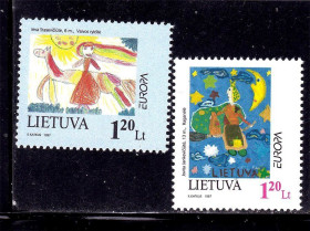 Балтійські країни Балтийские страны ^/--/^ Литва 1997 г  MNH  - искусство - рисунки дети ^_^^^ Литва 1997 MNH - мистецтво - малюнки діти - фото фото фото