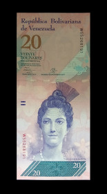 Венесуела Венесуэла ^/--/^ Венесуела 20 болівар 2018 рік, UNC - без обігу ^_^^^ Венесуэла 20 боливар 2018 год, UNC - без обращения - фото фото фото