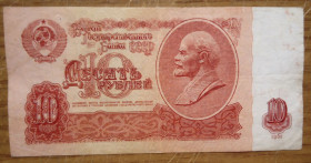 СРСР  СССР  ^/--/^ СССР  10 рублей  1961  зО  второй тип ^_^^^ СРСР 10 рублів 1961 зО другий тип - фото фото фото