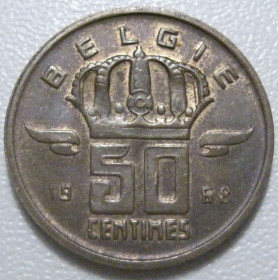 Бельгія Бельгия ^/--/^ Бельгія 50 сантимів 1968 року Belgie 42441 ^_^^^ Бельгия 50 сантимов 1968 года Belgie 42441 - фото фото фото