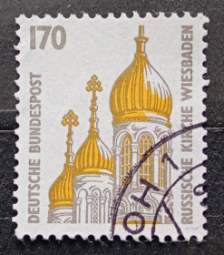 Архітектура Архитектура ^/--/^ Германия 1991 г - Русская церковь в Висбадене  (Храм Святой Праведной Елисаветы), гаш ^_^^^ Німеччина 1991 — Російська церква у Вісбадені (Храм Святої Праведної Єлисавети), гаш - фото фото фото