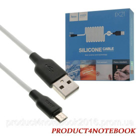 Кабелі Кабели ^/--/^ Кабель HOCO X /--/ 21 Plus USB to Micro 2.4 /--/ A, 1 /--/ m, silicone, silicone connectors, Black+White - фото фото фото