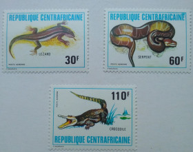 ЦАР ЦАР ^/--/^ ЦАР 1981 Змея, ящерица, крокодил, фауна, MNH ^_^^^ ЦАР 1981 Змія, ящірка, крокодил, фауна, MNH - фото фото фото