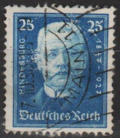 Веймарська республіка Веймарская республика ^/--/^ 1927 - Німеччина - 80 років Гінденбурга 25 Mi.405 _28,0 € _гаш ^_^^^ 1927 - Германия - 80 лет Гинденбурга 25 Mi.405 _28,0 € _гаш - фото фото фото