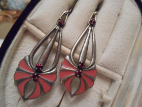 Ювелірні вироби, біжутерія Ювелирные изделия, бижутерия ^/--/^ СЕРЬГИ СССР Мельхиор Эмаль Камушки Винтаж №515 ^_^^^ Сережі СРСР Мельхіор Емаль Камушки Вінтаж No 515 - фото фото фото