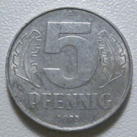 НДР, ФРН ГДР, ФРГ ^/--/^ Німеччина - НДР 5 пфенігів 1975 року 43352 ^_^^^ Германия - ГДР 5 пфеннигов 1975 года 43352 - фото фото фото