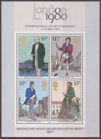 Великобританія Великобритания ^/--/^ Великобритания 1979 ПОЧТА КОСТЮМЫ ПОЧТМЕЙСТЕР МИНИСТР РОЭЛЭНД ХИЛЛ 100 лет Mi.804-807**Bl.2 MNH ^_^^^ Великобританія 1979 Пошта Костюми Поштмейстер Міністр Роеленд Хілл 100 років Mi.804-807**Bl.2 MNH - фото фото фото