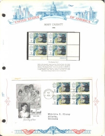Північна Америка Северная Америка ^/--/^ США 1966  г - квартблок MNH + КПД  ХМК с квартблоком  -  импрессионистка Мэри Кссатт ^_^^^ США 1966 - квартблок MNH + ККД ХМК з квартблоком - імпресіоністка Мері Кссатт - фото фото фото