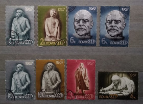 Мистецтво Искусство ^/--/^ СССР 1967 г - В. И. Ленин в произведениях советской скульптуры, гаш ^_^^^ СРСР 1967 — В.І. Ленін у творах радянської скульптури, гаш - фото фото фото