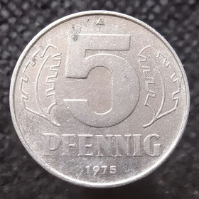 НДР, ФРН ГДР, ФРГ ^/--/^ Німеччина - НДР 5 пфенігів, 1975 ^_^^^ Германия - ГДР 5 пфеннигов, 1975 - фото фото фото