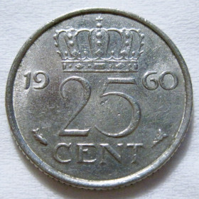 Нідерланди Нидерланды ^/--/^ Нідерланди 25 центів 1960 року #6 /--/ П /--/ 1104 ^_^^^ Нидерланды 25 центов 1960 года #6 /--/ П /--/ 1104 - фото фото фото