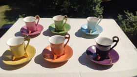Інше Другое ^/--/^ * French Vintage Genevieve Lethu Set of 6 Espresso Cups &amp; Saucers With Gold Accents ^_^^^ French Vintage Genevieve Lethu Set of 6 Espresso Cups &amp; Saucers With Gold Accents - фото фото фото