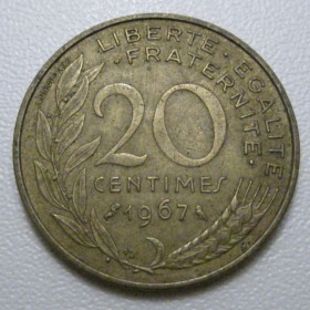 Франція Франция ^/--/^ Франція 20 сантимів 1967 року 42044 ^_^^^ Франция 20 сантимов 1967 года 42044 - фото фото фото