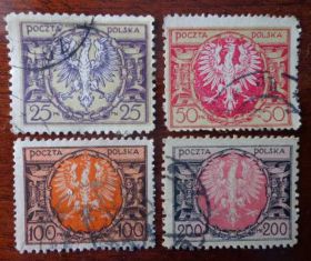 Польща Польша ^/--/^ Польша /--/ 1921, герб - Белый орел, полная серия -Мих№171/74 - КЦ /--/ 15 /--/ эвр ^_^^^ Польща /--/ 1921, герб - Білий орел, повна серія - МіхNo /--/ 171/74 - КЦ /--/ 15 /--/ евр - фото фото фото