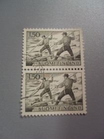 Балтійські країни Балтийские страны ^/--/^ марки сцепка Финляндия 1963 Китобои гарпун гаш №2106 ^_^^^ Фінляндія 1963 Китобои гарпун гаш No /--/ 2106 - фото фото фото