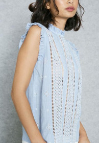 Блузки, сорочки Блузки, рубашки ^/--/^ Ніжний топ блуза блузка topshop блакитна у смужку з білою прош... ^_^^^ Нежный топ блуза блузка topshop голубая в полоске с белой прош... - фото фото фото
