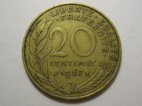 Франція Франция ^/--/^ Франция 20 сантимов 1967 года 3 /--/ П /--/ 1031 ^_^^^ Франція 20 сантимів 1967 року 3 /--/ П /--/ 1031 - фото фото фото