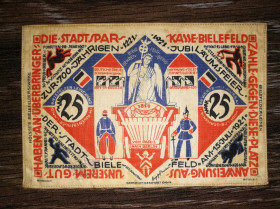 Німеччина Германия ^/--/^ GERMANY Німеччина 25 марок Білефельд. Тканина. 1921 1922 ^_^^^ Германия — 25 марок Белефельд. Ткань. 1921 1922 - фото фото фото