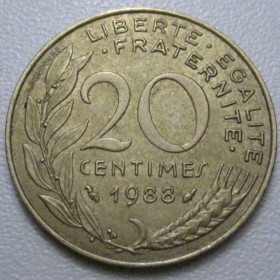 Франція Франция ^/--/^ Франція 20 сантимів 1988 року 42065 ^_^^^ Франция 20 сантимов 1988 года 42065 - фото фото фото