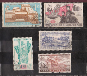 Чехословаччина Чехословакия ^/--/^ ЧЕХОСЛОВАЧЧИНА =  марки 1958 р. = гаш.  = 5 шт. + ^_^^^ ЧЕХОСЛОВАЧИНА = марки 1958 г. = гаш. = 5 шт. + + - фото фото фото