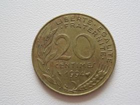 Франція Франция ^/--/^ Франция 20 сантимов 1994 года. Пчела #9774 ^_^^^ Франція 20 сантимів 1994 року. Бджола #9774 - фото фото фото