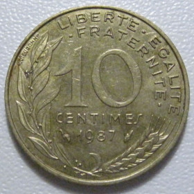 Франція Франция ^/--/^ Франція 10 сантимів 1987 року 1390 ^_^^^ Франция 10 сантимов 1987 года 1390 - фото фото фото