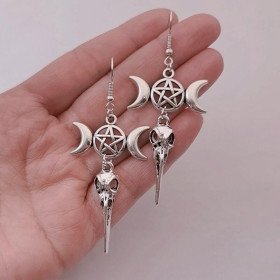 Сережки Серьги ^/--/^ модные серьги луна череп птицы языческий пентакль ^_^^^ Модні сережки місяця череп птиці язичницький пентакль - фото фото фото