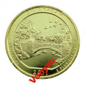 Обігові Обиходные ^/--/^ Позолоченная монета 25 центов Chickasaw (2011) P ^_^^^ Позолочена монета 25 центів Chickasaw (2011) - фото фото фото