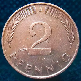 НДР, ФРН ГДР, ФРГ ^/--/^ Німеччина 2 пфеніга, 1988 D ^_^^^ Германия 2 пфеннига, 1988 D - фото фото фото