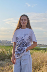 Футболки Футболки ^/--/^ Біла футболка stitch з ручним розписом у стилі зентангл | авторська робота ^_^^^ Белая футболка stitch с ручной росписью в стиле зентангл | авторская работа - фото фото фото