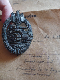 Європа Европа ^/--/^ Знак За танковую атаку + наградной лист  1942 год ^_^^^ Знак За танкову атаку + нагородний лист 1942 - фото фото фото