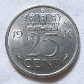 Нідерланди Нидерланды ^/--/^ Нідерланди 25 центів 1956 року #6 /--/ П /--/ 1099 ^_^^^ Нидерланды 25 центов 1956 года #6 /--/ П /--/ 1099 - фото фото фото