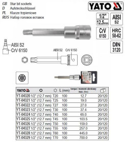 Викрутки Отвертки ^/--/^ Головка торцевая вставка TORX 1/2 Т /--/ 30 /--/ х /--/ 100 мм YATO YT-04323 ^_^^^ Головка торцева вставка TORX 1/2&amp;quot; Т /--/ 30 /--/ х /--/ 100 мм Польща YATO YT-04323 - фото фото фото