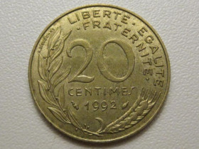 Франція Франция ^/--/^ Франция 20 сантимов 1992 года 38155 ^_^^^ Франція 20 сантимів 1992 року 38155 - фото фото фото