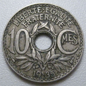 Франція Франция ^/--/^ Франція 10 сантимів 1935 року 41969 ^_^^^ Франция 10 сантимов 1935 года 41969 - фото фото фото