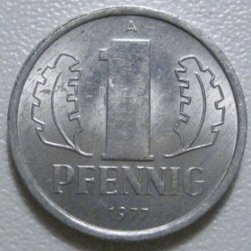 НДР, ФРН ГДР, ФРГ ^/--/^ Німеччина - НДР 1 пфеніг 1977 року 43318 ^_^^^ Германия - ГДР 1 пфениг 1977 года 43318 - фото фото фото