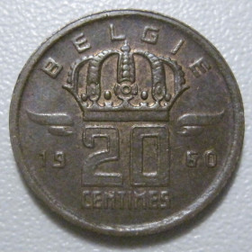 Бельгія Бельгия ^/--/^ Бельгія 20 сантимів 1960 року 42260 ^_^^^ Бельгия 20 сантимов 1960 года 42260 - фото фото фото