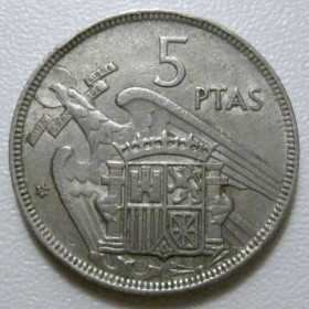 Іспанія Испания ^/--/^ Іспанія 5 песет 1957  (1959) року 41735 ^_^^^ Испания 5 песет 1957 (1959) года 41735 - фото фото фото