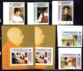 Мистецтво Искусство ^/--/^ NM Искусство . Верхняя Вольта  1973 г  MNH - Пикассо - 2 /--/ а блока зуб + б/з + марки ^_^^^ Верхня Вольта 1973 MNH - Пікассо - 2 /--/ а блоку зуб + б/з + марки - фото фото фото
