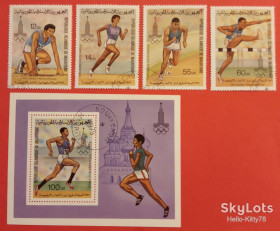 Спорт Спорт ^/--/^ Мавритания 1979 спорт Олимпиада Mi 652-655 + блок 26 ^_^^^ Мавританія 1979 спорт Олімпіада Mi 652-655 + блок 26 - фото фото фото