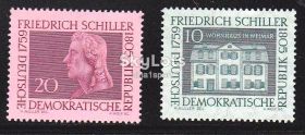 НДР, ФРН ГДР, ФРГ ^/--/^ ГДР 1959 г  MNH - Шиллер немецкий поэт, философ, теоретик искусства и драматург, профессор истории и военный врач ^_^^^ НДР 1959 р MNH - Шиллер німецький поет, філософ, теоретик мистецтва і драматург, професор історії і військовий лікар - фото фото фото
